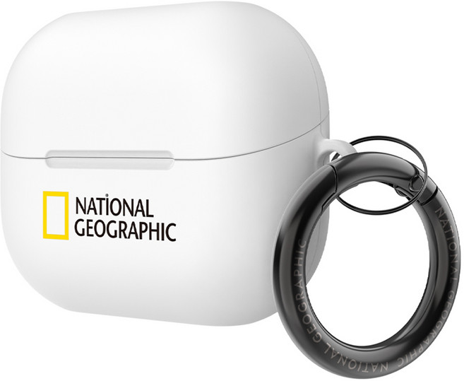 내셔널지오그래픽 브랜드로고 하드 케이스, 갤럭시 버즈3 / 버즈3 프로, 화이트, 1개