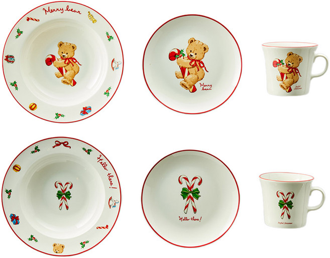 모던하우스 메리베어 크리스마스 양식 2인 세트 6p, 혼합색상, 파스타볼 2p + 접시 2p + 머그 2p, 1세트