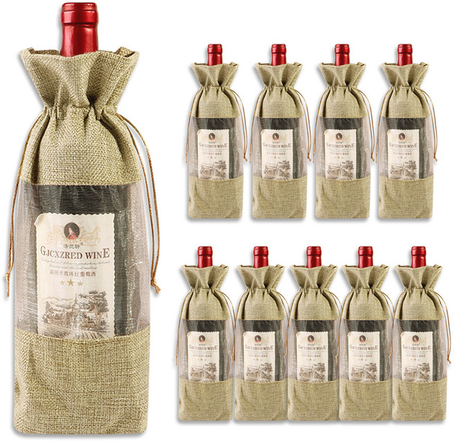 골든래빗 와인C 시스루 와인 포장백 15 x 30 cm, 베이지, 10개
