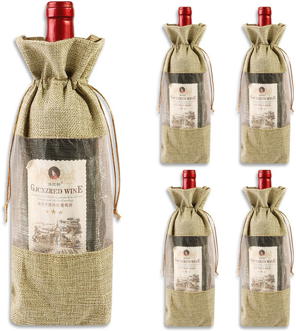 골든래빗 와인C 시스루 와인 포장백 15 x 30 cm, 베이지, 5개