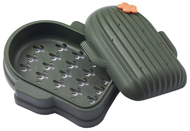 핫핫마켓 귀여운 우리집 선인장 모양 비누 케이스, 그린, 1개