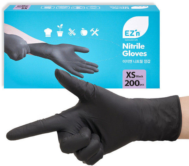 EZn이지엔 니트릴 장갑 3.5g 200p, 블랙, 미니(XS), 1개