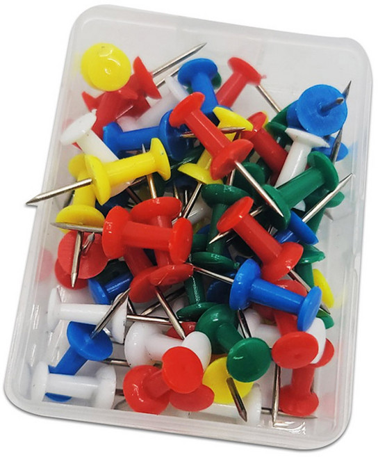 마다꾸미 컬러 투명 압정 랜덤발송 50p + 보관함 세트, 1세트