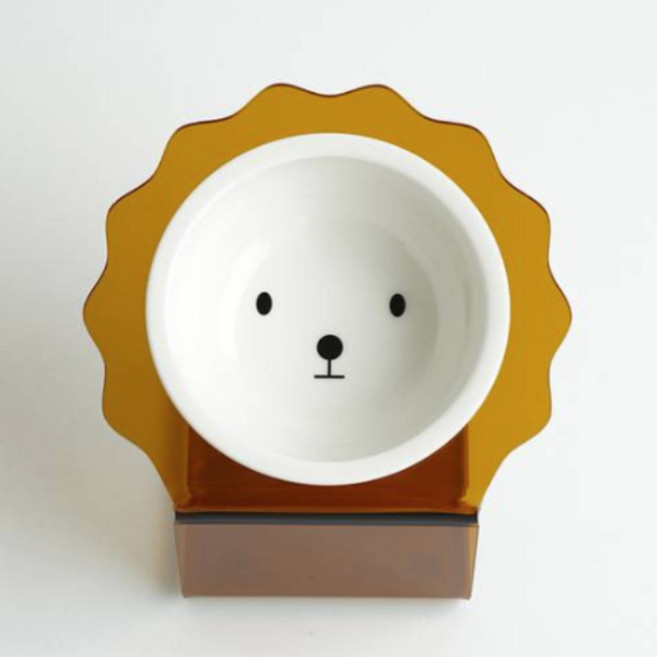 매기앤보 강아지 비숑 스탠드 경사 식기 Medium+ 17cm + 도기 세트, 브라운, 1세트