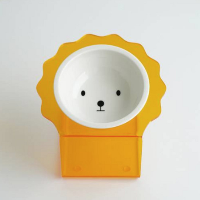 매기앤보 강아지 비숑 스탠드 경사 식기 Medium+ 17cm + 도기 세트, 오렌지, 1세트