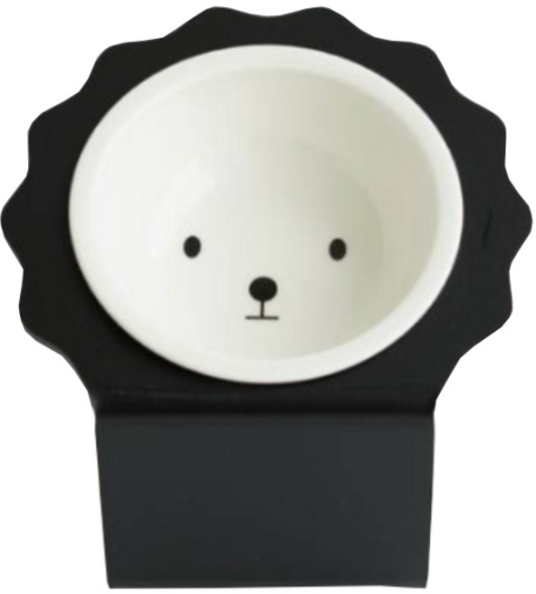 매기앤보 강아지 비숑 스탠드 경사 식기 Medium+ 17cm + 도기 세트, 블랙, 1세트