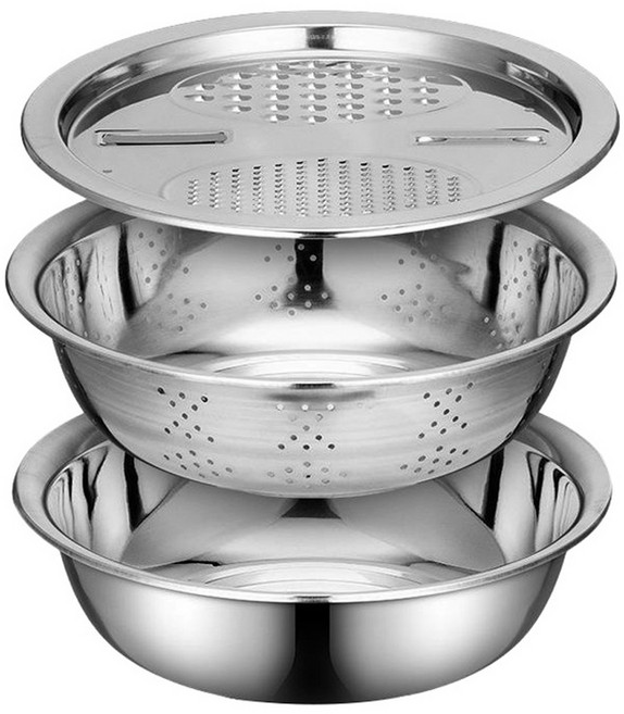 살림의기술 올스텐 3in1 멀티채칼채반 3종 세트, 실버, 1세트