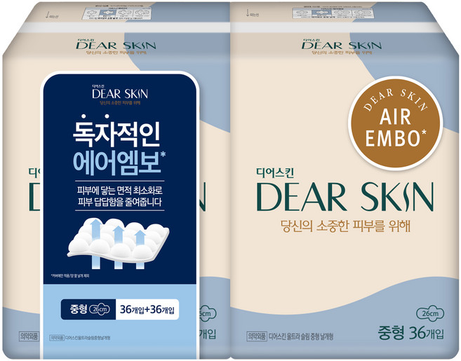 디어스킨 울트라슬림 생리대 날개형, 중형, 72개입, 1세트