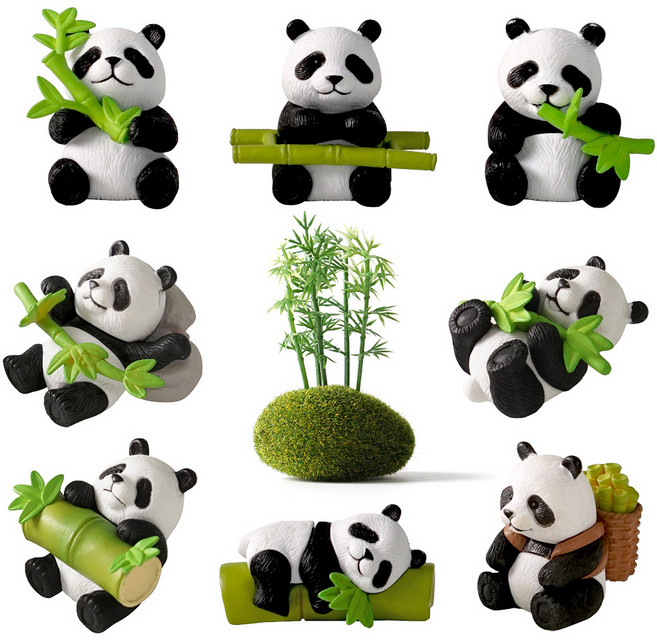 morningscent 판다 8종 + 대나무 추가 피규어 세트, 혼합색상