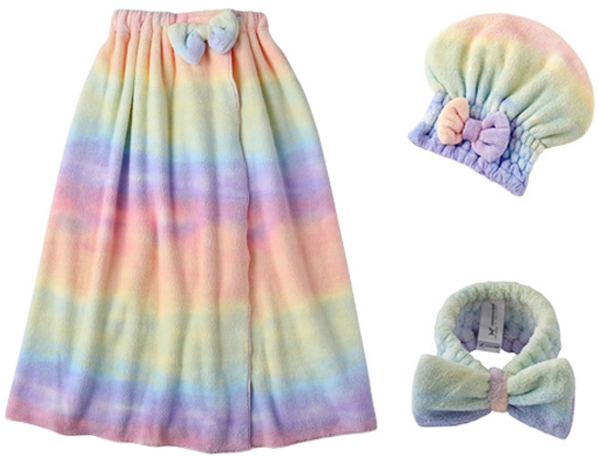마켓피오 홈 그라데이션 목욕스커트 + 헤어캡 + 머리띠 세트, 타입2, 1세트