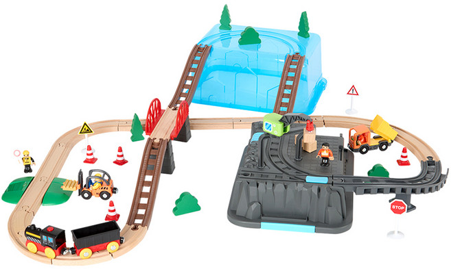 캐스비 플레이 원목 레일 기차놀이 공사장, 혼합 색상, 1개
