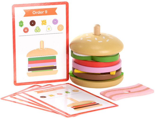 투키토이 원목탑쌓기 햄버거 소꿉놀이 세트, 혼합색상, 1세트