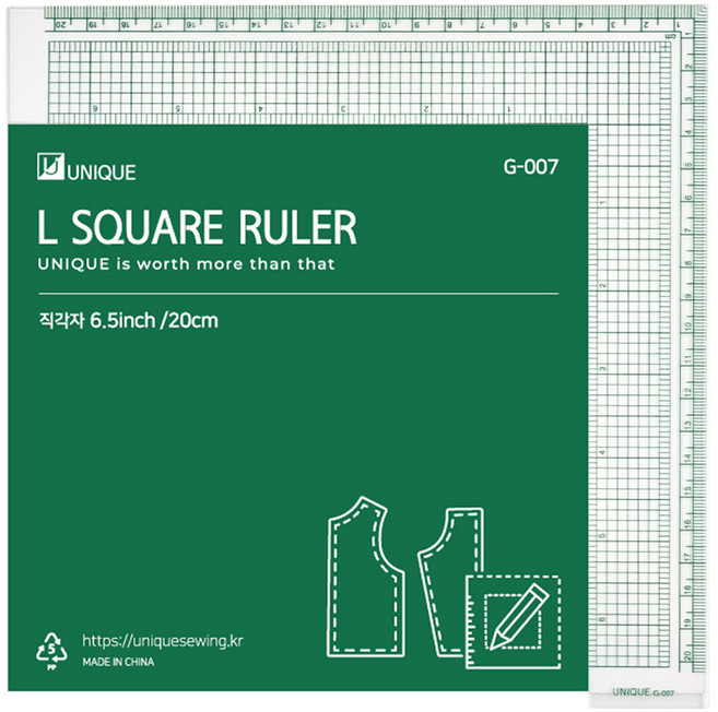 유니크 미니 그레이딩 직각자 20cm G-007, 그린, 1개