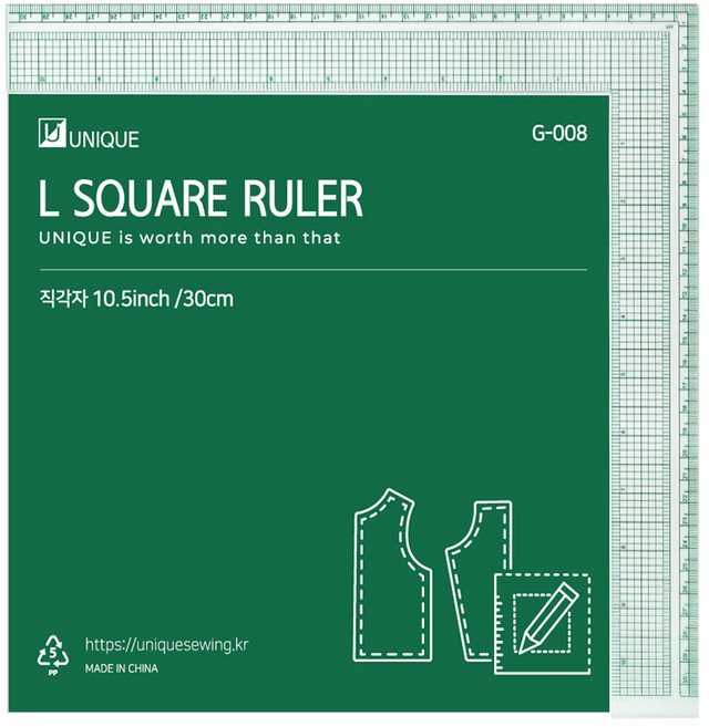 유니크 그레이딩 직각자 30cm G-008, 그린, 1개
