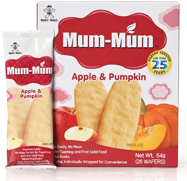 멈멈 신형 유아쌀과자 13p, 혼합맛(사과/호박), 54g, 4개 - 쿠팡