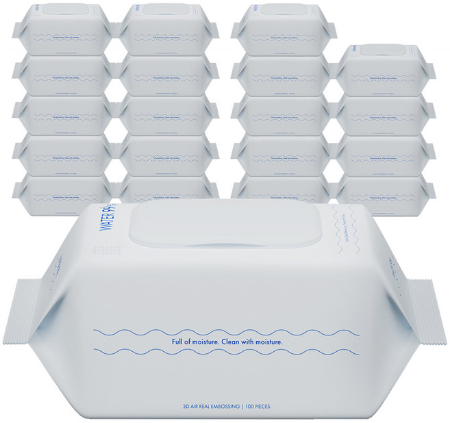 워터 99% 초순수 저자극 베이직 아기물티슈 캡형, 50g, 100매, 20개