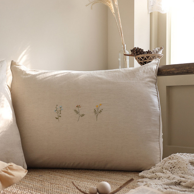 벨라이프 자수 삼각 등쿠션 솜포함, 내츄럴