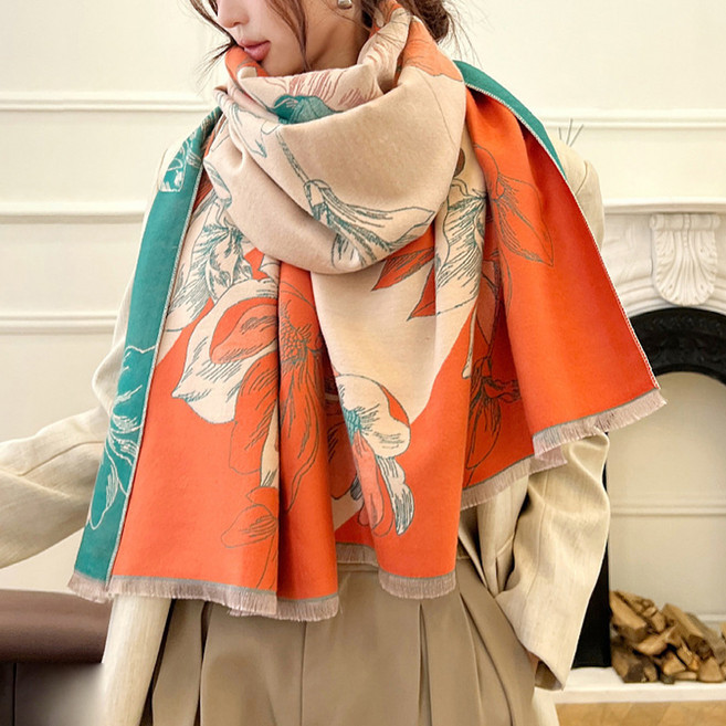 아뗄릭 캐시미어 자카드 플라워 빅 머플러 14664