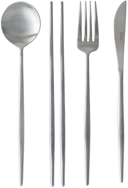 부엌다옴 플리비체 304 커트러리 4종 세트, 실버, 스푼 + 젓가락 + 포크 + 나이프, 1세트