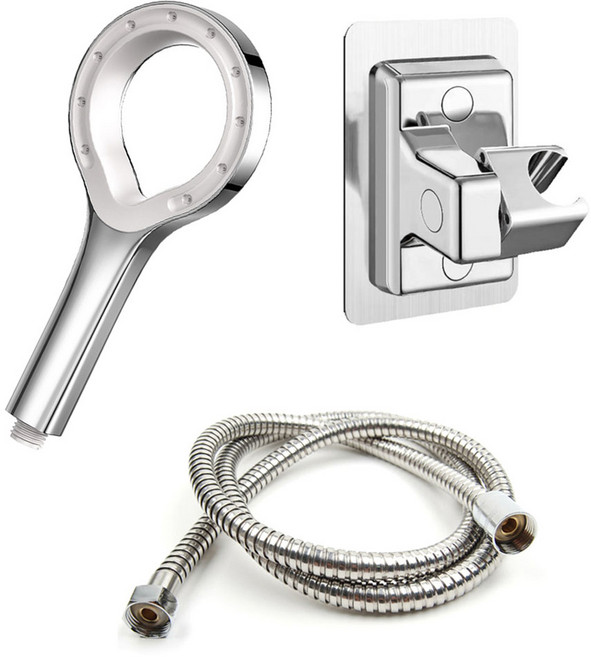 모나코올리브 심리스 집중호우 샤워기 소낙B + 호스 + 각도조절 거치대 세트, 1개, 실버