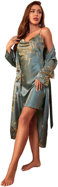 원이네 여성용 실크 슬립 + 샤워가운 세트 L, 민트, 1세트