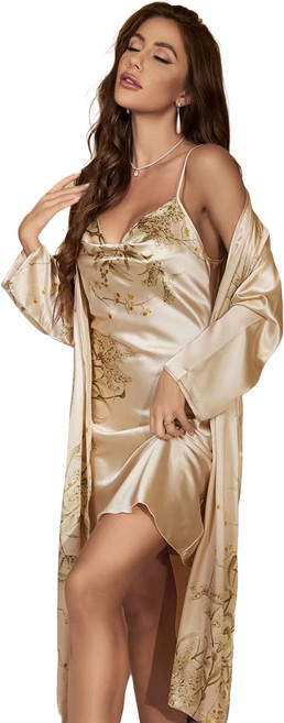 원이네 여성용 실크 슬립 + 샤워가운 세트 L, 베이지, 1세트