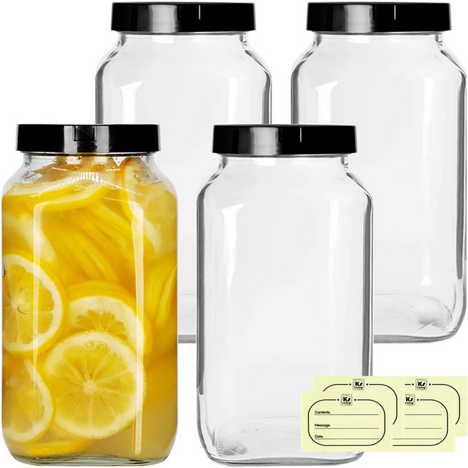 경성리빙테크 사각 유리병 PP캡, 800ml, 4개