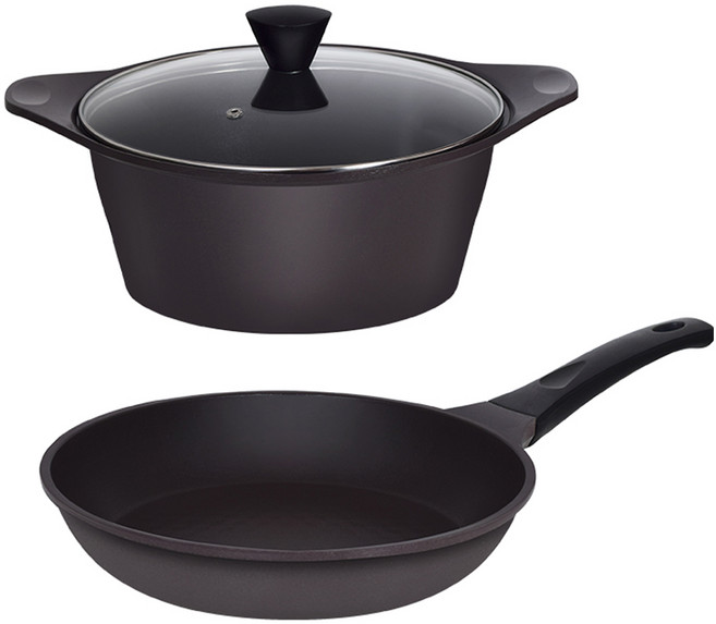 오퇴르 국내생산 시어터 주물 세라믹 팬 냄비 세트, 다크브라운, 양수냄비 20cm + 프라이팬 20cm, 1세트