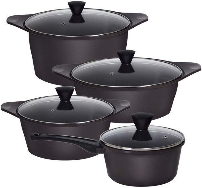 오퇴르 국내생산 시어터 주물 세라믹 냄비 세트 4개, 다크브라운, 편수냄비 18cm + 양수냄비 20cm +전골냄비 24cm + 양수냄비 24cm, 1세트