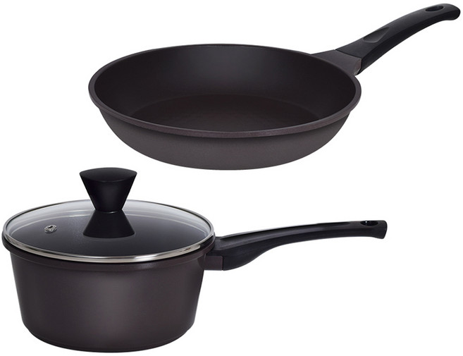 오퇴르 국내생산 시어터 주물 팬 냄비 세트, 다크브라운, 편수냄비 18cm + 프라이팬 20cm, 1세트
