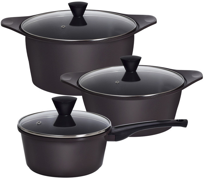 오퇴르 인덕션 시어터 주물 세라믹 냄비세트 3개, 다크브라운, 편수냄비 18cm + 양수냄비 20cm + 양수냄비 24cm, 1세트