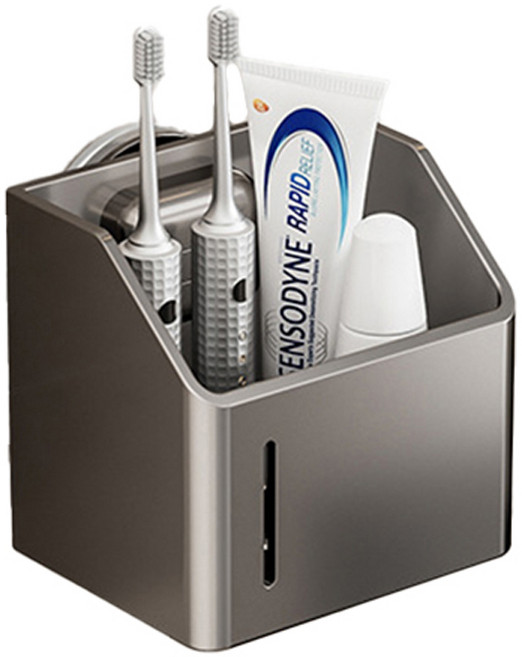 리빙공감 강력흡착 부착식 칫솔꽂이 면도기 치약 걸이 소형, 그레이, 1개