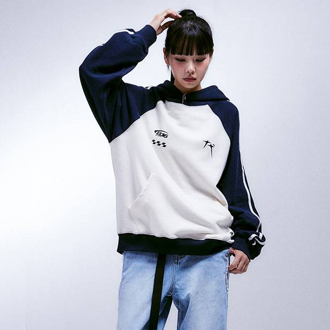 Elimeno 男女通用 EL no.16 拉格倫線條連帽T恤