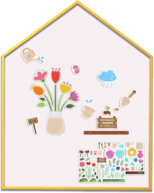 맘스보드 큐브 하우스 보드 + 가드닝 자석 107p 놀이 세트, 해피옐로우(보드 프레임), 파우더핑크(보드), 1개