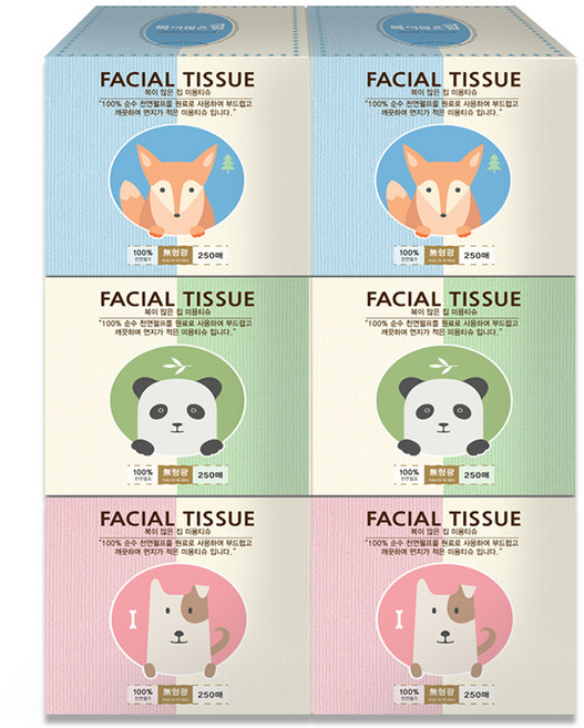 복이많은집 천연펄프 미니 미용티슈 250매 2겹, 1개입, 6개