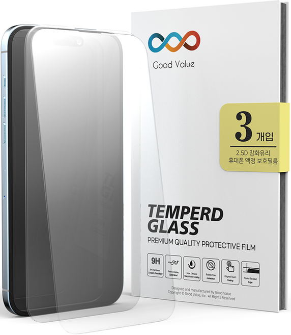 굿밸류 2.5D 강화유리 휴대폰 액정보호필름 3p 세트, 1세트