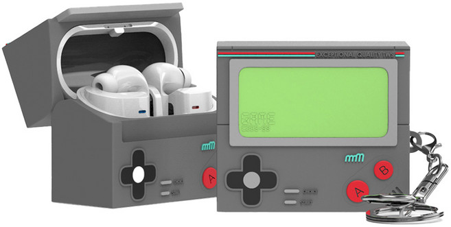 pokamori Galaxy Buds3 Pro/Buds3 通用 復古 Game Boy 矽膠鑰匙圈保護殼, 深灰色, 1個, 單一商品