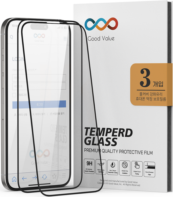 굿밸류 풀커버 강화유리 휴대폰 액정보호필름 3p 세트, 1세트