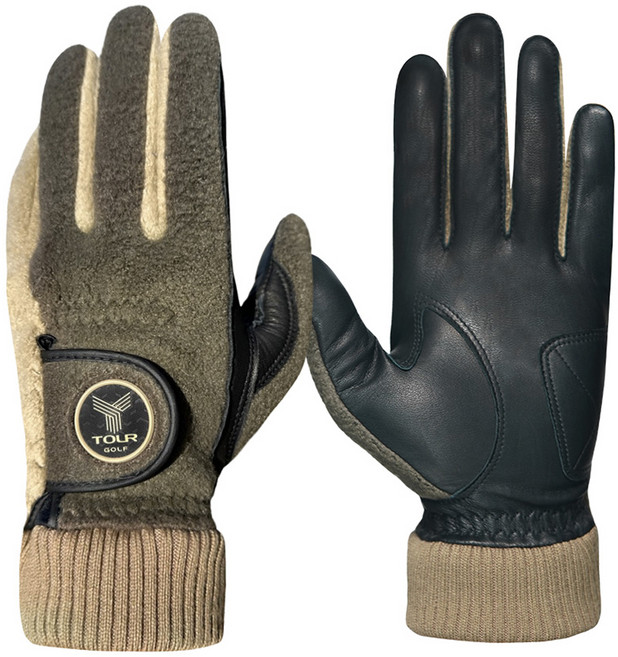 투어골프 남성용 양피 울트라히트 겨울 골프장갑 양손용 TGM-13, 카키베이지, 1개