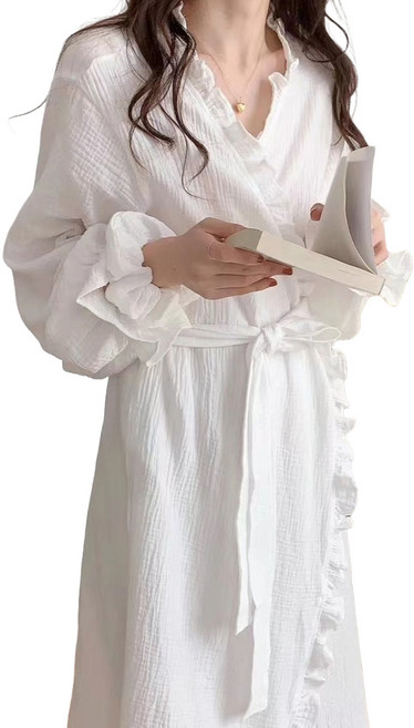 원이네 여성용 여리여리 레이스 샤워가운, 화이트