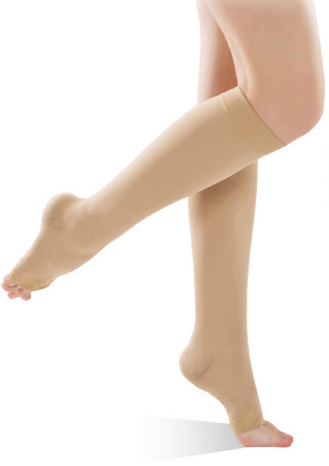 日常中筒壓力襪 二級壓力 露趾款 米色, 1個, 小腿/膝蓋型