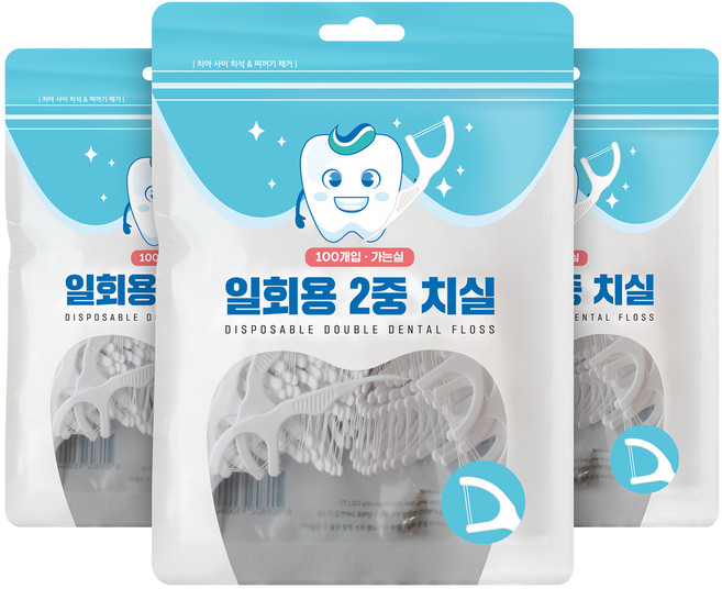 2in1 일회용 2중 치실, 3개, 100개입
