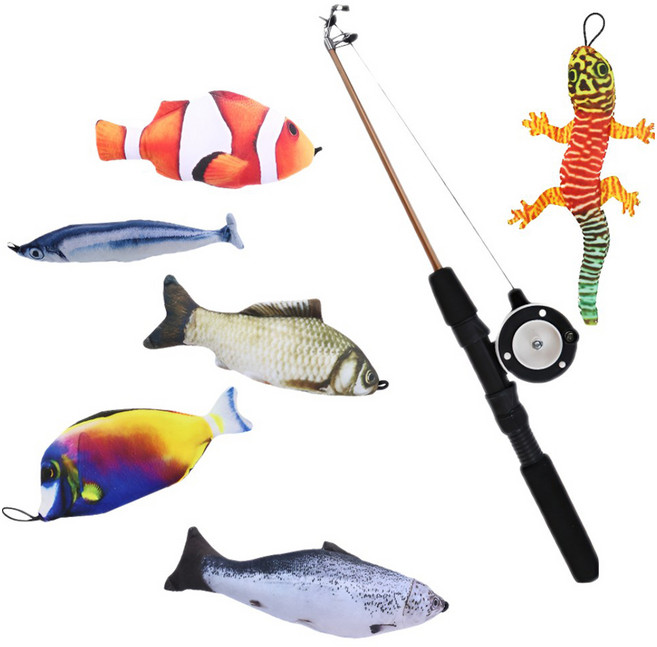 마아 고양이 리얼 장거리 낚시대 장난감 물고기 6종 세트, 혼합색상, 1세트