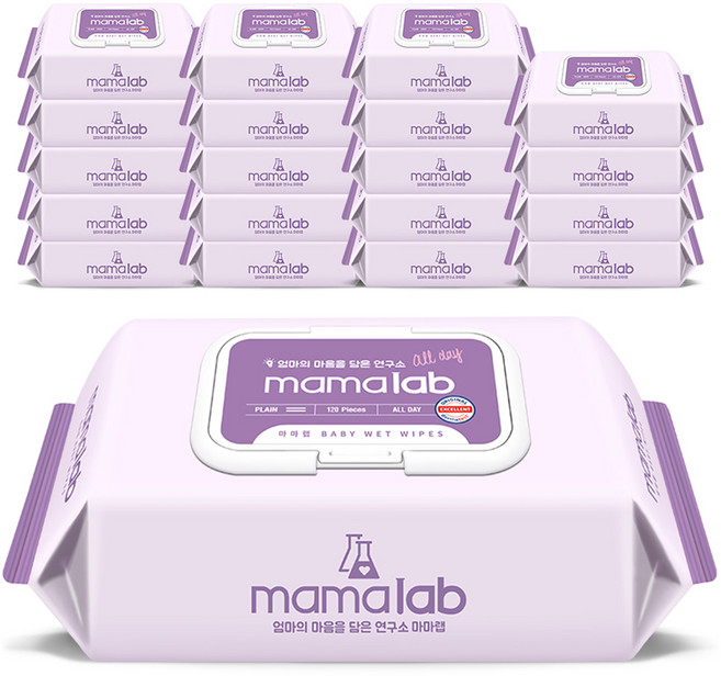 마마랩 올데이 대용량 아기물티슈 캡형, 43g, 120매, 20개