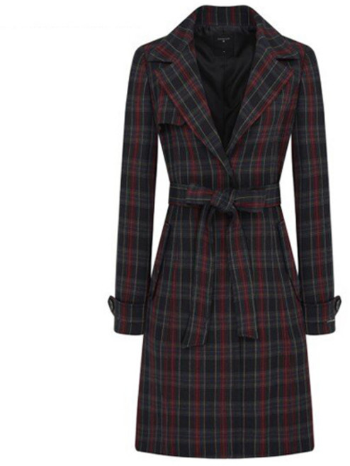 샤트렌 여성용 벨티드 체크 트렌치 롱 코트 HC0WCT102