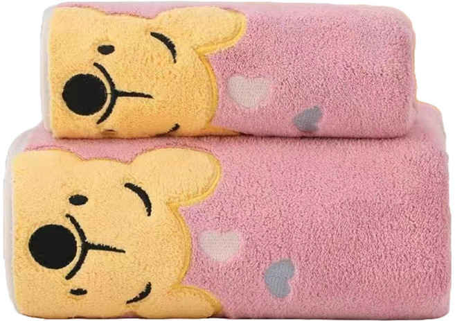 원이네 베어 바스타월 + 세면타월 세트 면사, 핑크, 1세트