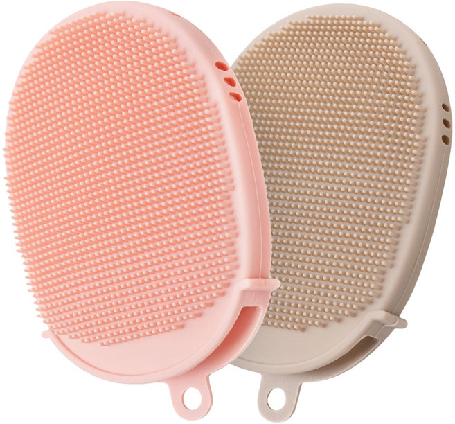 리틀클라우드 유아용 실리콘 샤워 장갑 타올 2종 세트, 핑크 + 샌드베이지, 2개