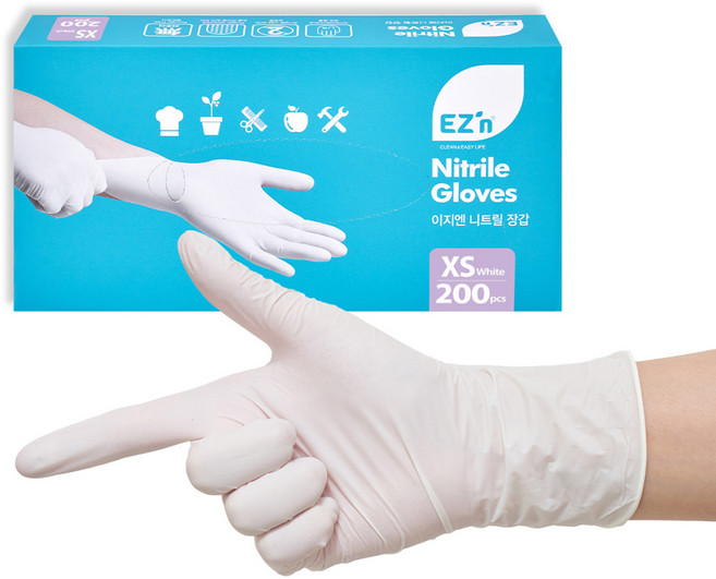 EZn이지엔 니트릴 장갑 3.5g 200p, 화이트, 미니(XS), 1개
