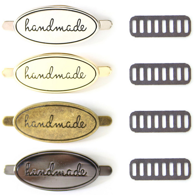 니뜨 타원 핸드메이드 금속라벨 세트, 골드 + 블랙니켈 + 실버 + 엔틱, 4개