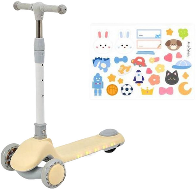 아띠래빗 유아용 멜로디 킥보드 2024년 + 커스텀 스티커 세트, 아이보리(킥보드), 1개